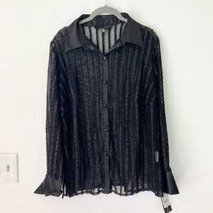 NWT JS Boutique Sheer Evening Ruffle & Mesh Top Sz:16